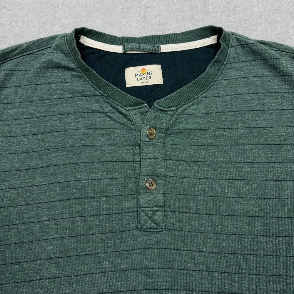 Marine Layer Henley Sweater Mens Large Green Striped Stretch Pullover Preppy